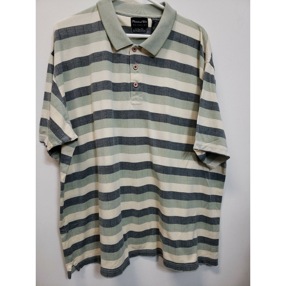 Palmland Club Polo Shirt Mens 2XL Beige Striped Short Sleeve Double Mercerized